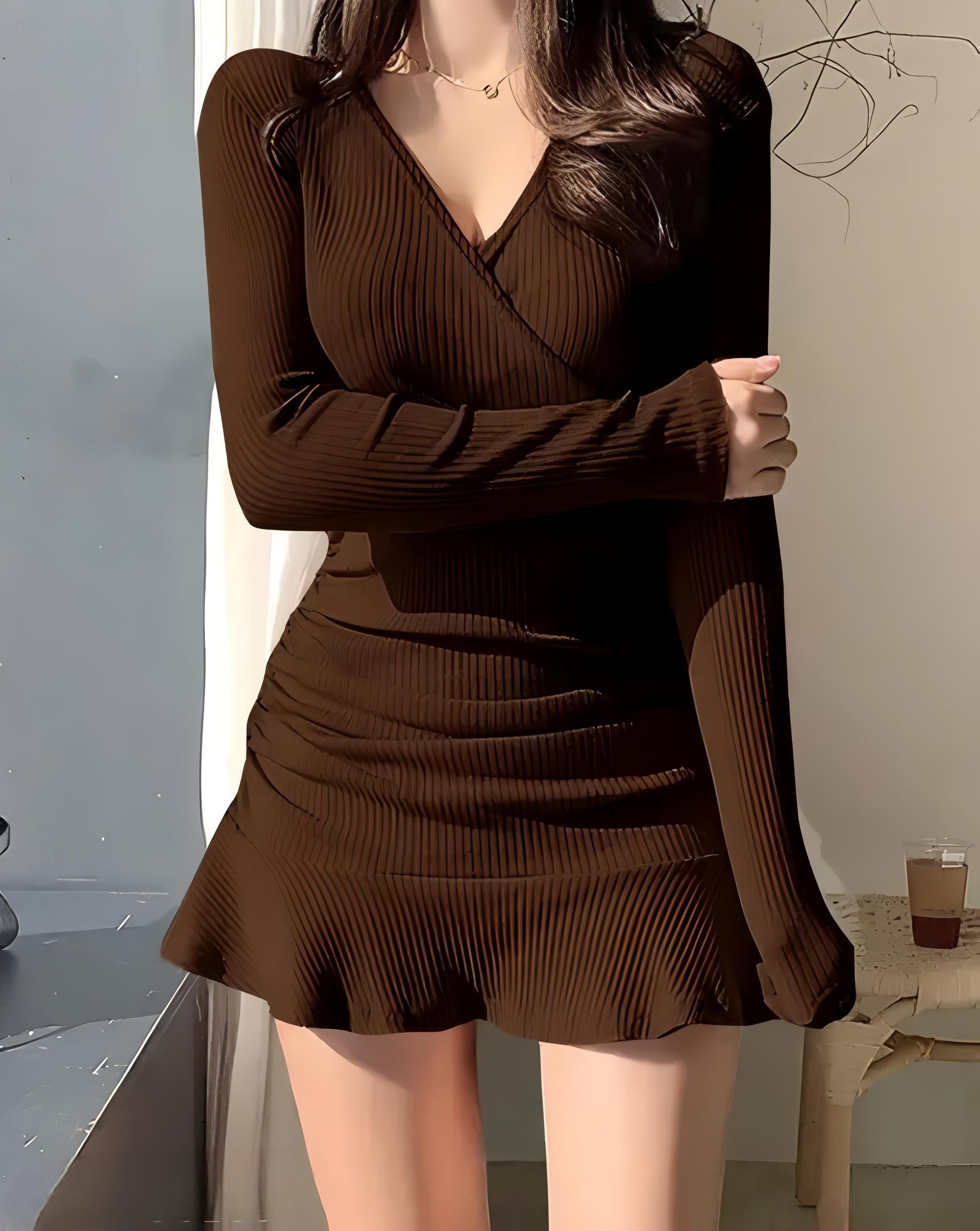 Women Bodycon Brown Dress
