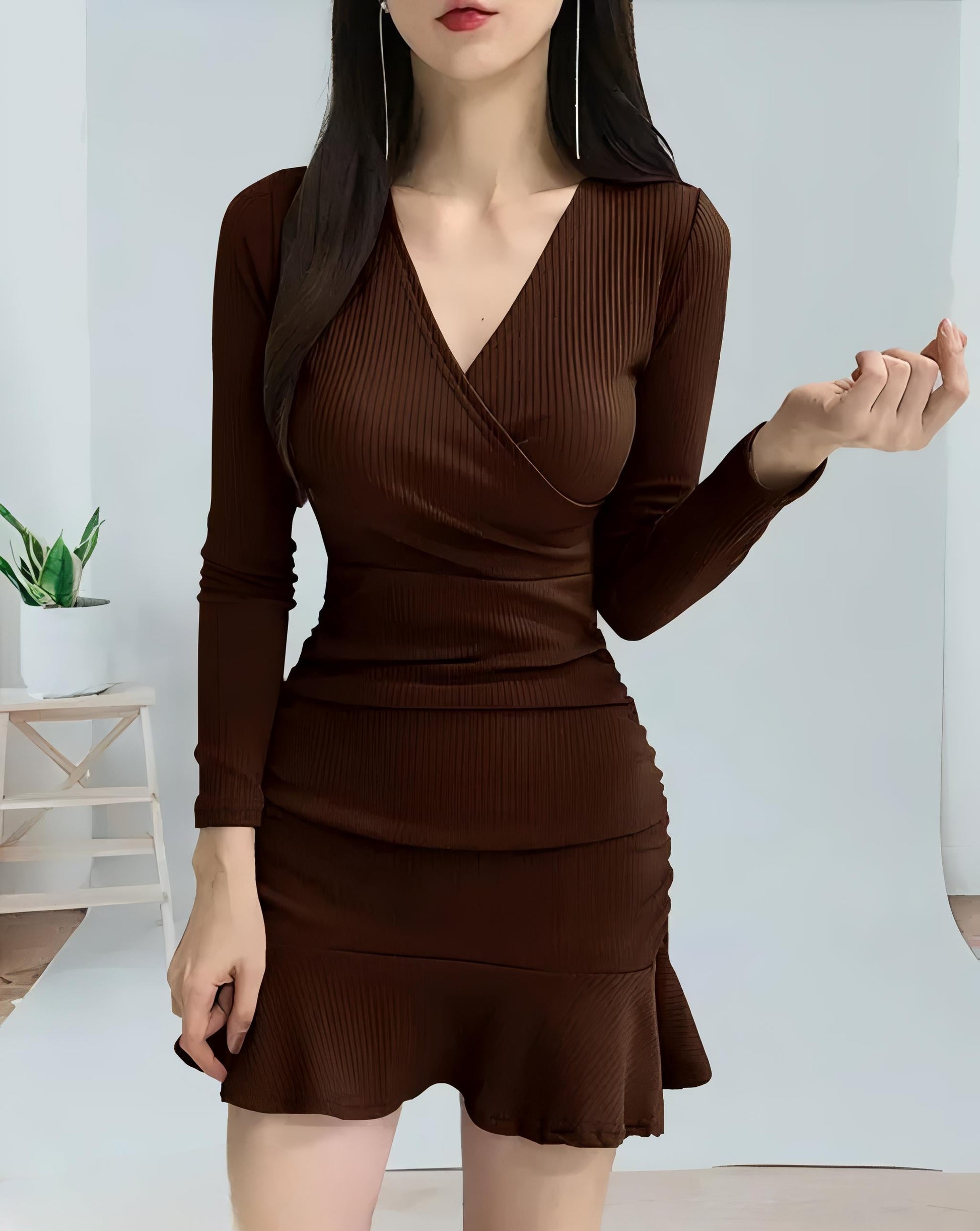 Women Bodycon Brown Dress