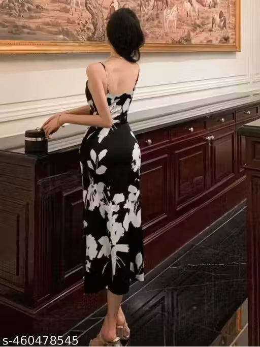 Elegant Black & White Floral Bodycon