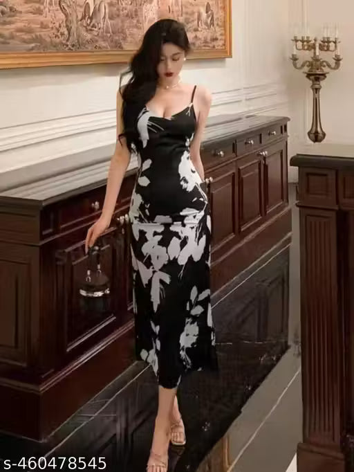 Elegant Black & White Floral Bodycon